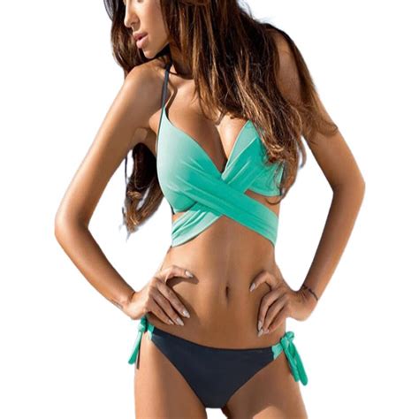 Womens Wrap Criss Cross Bikini Set 2 Piece Sexy Push Up Halter Swimsuits High Waisted Bathing