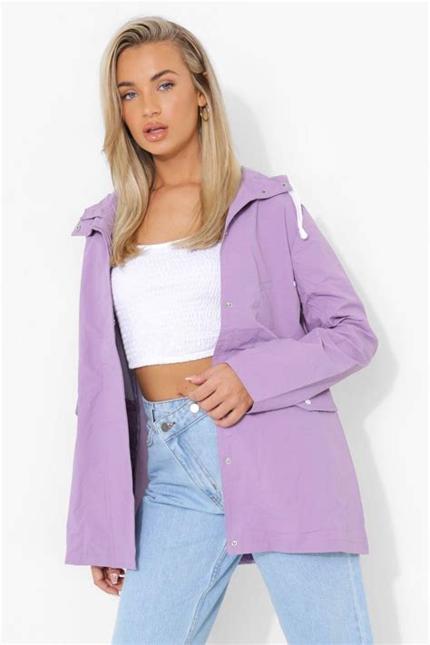 Hooded Contrast Trim Mac Boohoo Uk