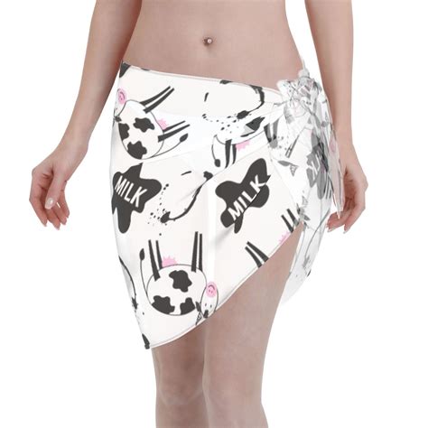 Adobk Cute Cow And Milk Stains Swimsuit Coverups For Women Beach Bikini Short Skirt For Swimwear