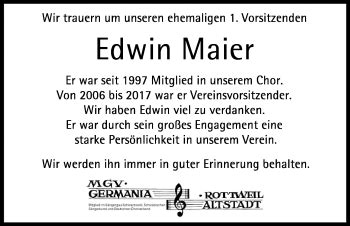 Traueranzeigen von Edwin Maier Schwarzwälder Bote Trauer