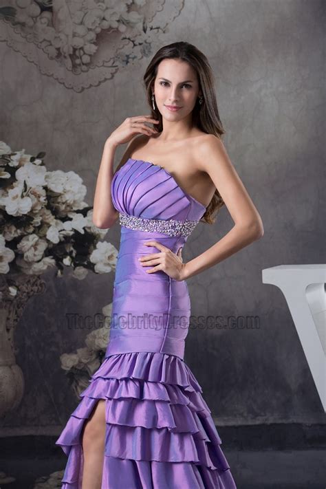 Strapless Purple Mermaid Ruffles Formal Dress Prom Gown