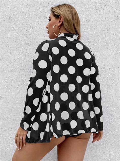 Shein Swim Vcay Plus Polka Dot Bikini Set Triangle Bra High Waisted Bottom Cover Up Shirt