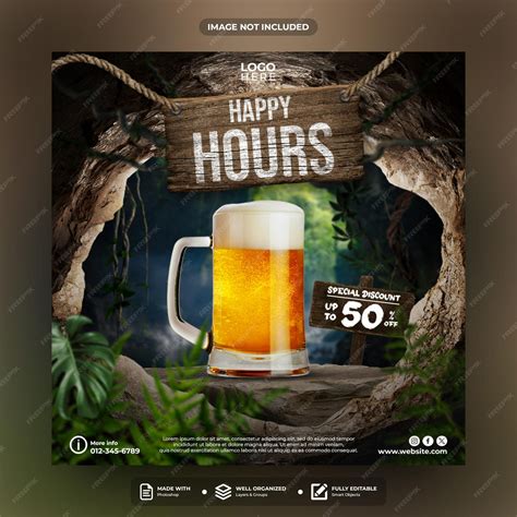 Premium PSD | Happy hours social media post template design