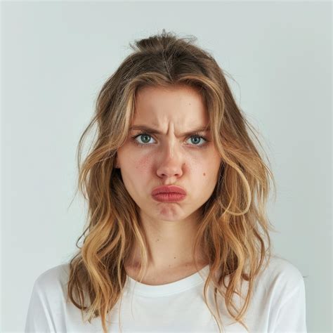 Premium Photo Woman With Blonde Hair And White Shirt Looking Angry With A Furrowed Brow And