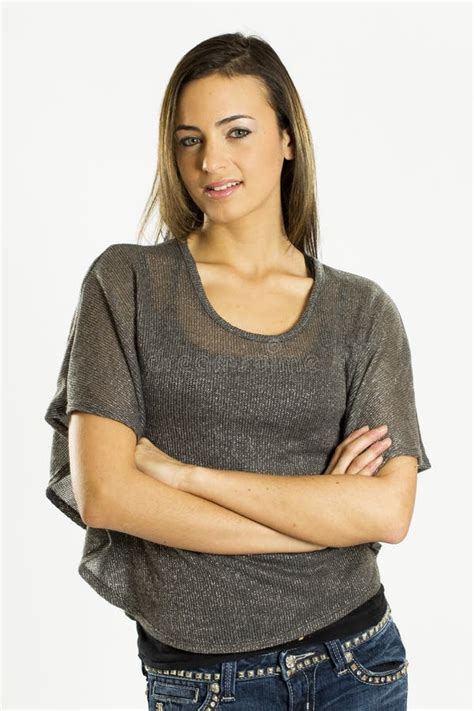 Lovely Long Haired Brunette Model Posing In A Studio Environment Stock Image Image Of