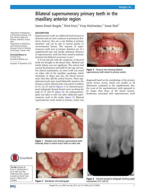 Pdf Bilateral Supernumerary Primary Teeth In The Maxillary Anterior Region