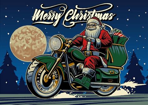 Le Père Noël à Moto Vecteur D illustration Vecteur Premium