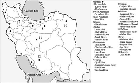 Map of Iran, showing the name of total rivers and streams in each ...