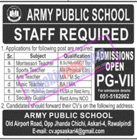 Aps Rawalpindi Jobs 2023 Army Public School