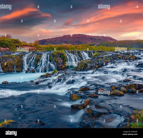 beautiful summer scenery  bruarfoss waterfall secluded spot