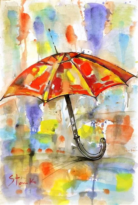 Umbrella Painting Umbrella Art Red Umbrella