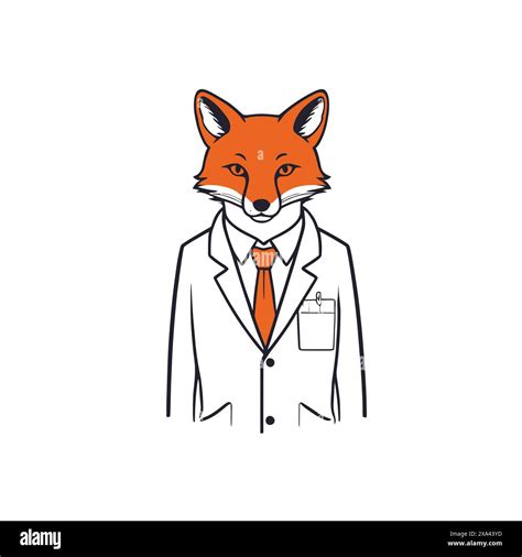Fox Doctor or Lab Scientist Cartoon Character in White Coat. fox