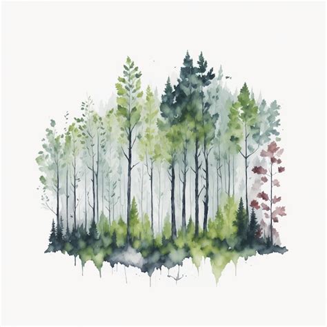 Premium Vector Watercolor Landscape Of Pine Trees