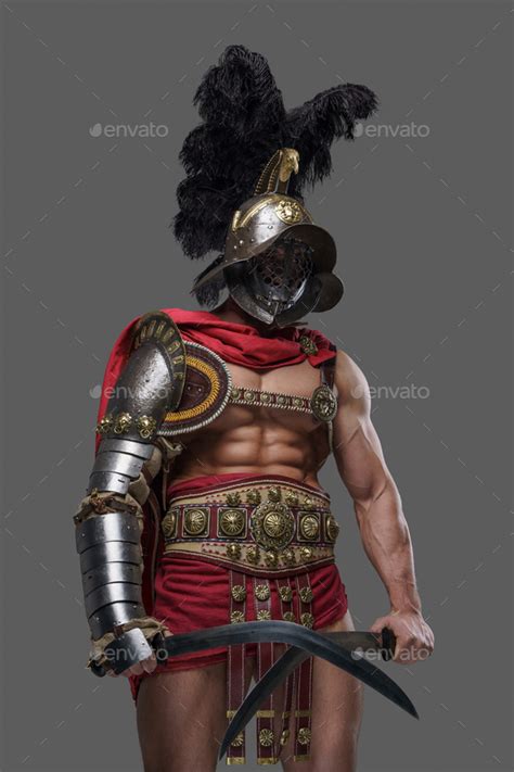 Muscular Colosseum Fighter With Naked Torso And Red Cape Stock Photo By Fxquadro