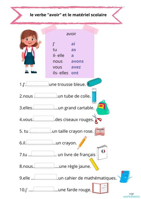 Le Matériel Scolaire Et Le Verbes Avoir Interactive Worksheet Topworksheets