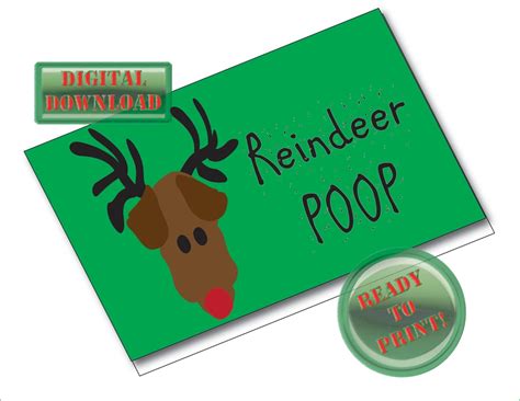 Reindeer Poop Printable Treat Bag Foldover Card Tags Christmas