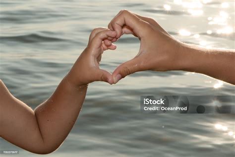 Two Children With The Help Of Their Hands Joined Fingers Heart Stock