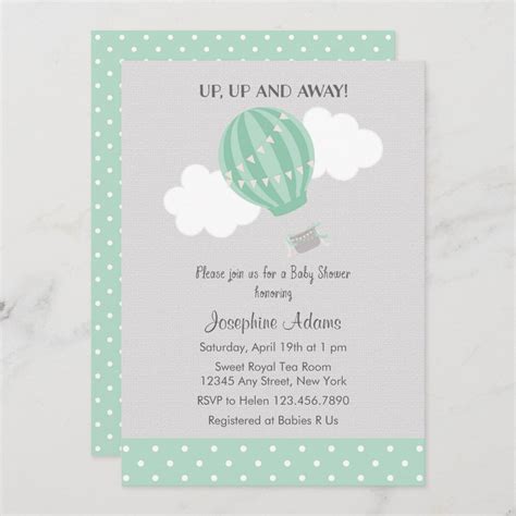 Mint Green Hot Air Balloon Baby Shower Invitation Zazzle