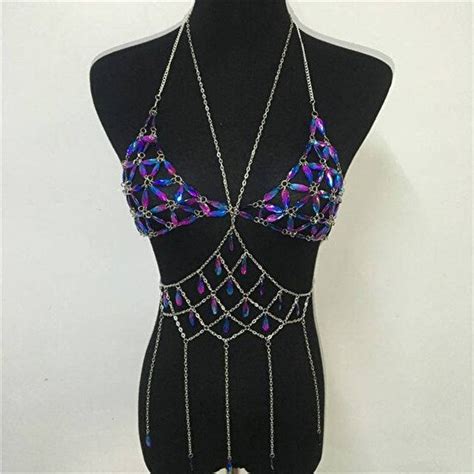 Safety1 Rhinestones Vücut Zinciri Takım Gümüş Kalp Iç Bikini Fiyatı