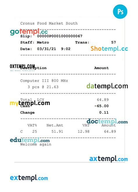 CRONUS FOOD MARKET Receipt PSD Template Gotempl