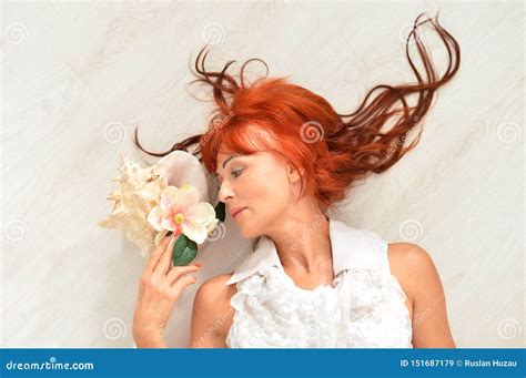 Portrait Of Beautiful Redhead Mature Woman Posing Stock Image Image