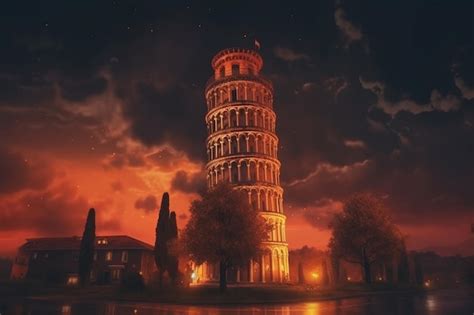 Premium Ai Image The Leaning Tower Of Pisa At Night