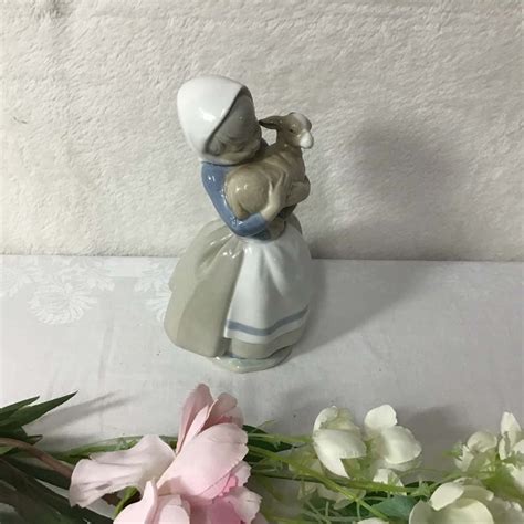 Vintage Nao Girl Holding Lamb In Arms Porcelain Figurine