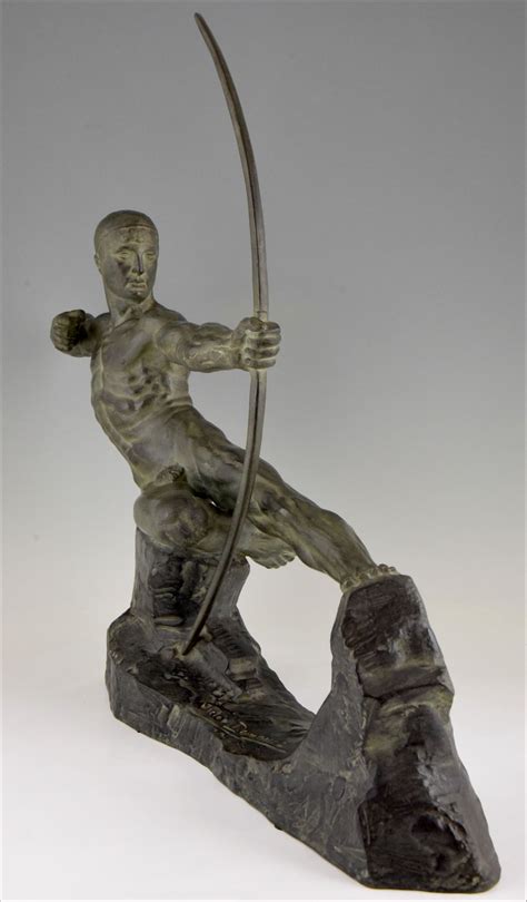 Victor Demanet Art Deco Bronze Sculpture Male Nude Archer Hercules