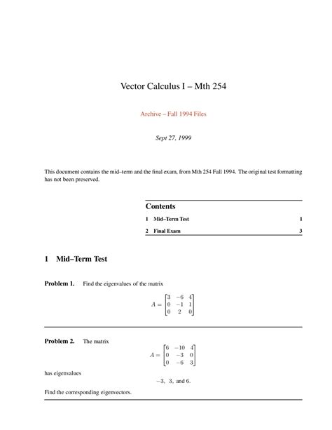 Practice Problems for Final Exam - Vector Calculus I | MTH 254 - Docsity