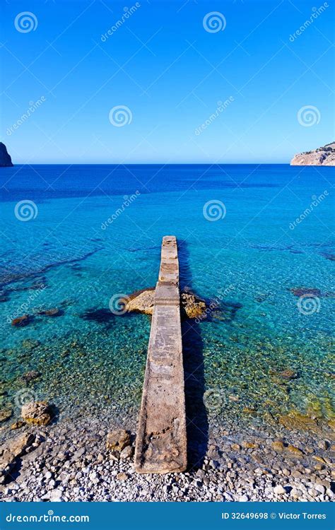 Old Stone Dock Stock Photo Image Of Blue Calvia Paguera 32649698