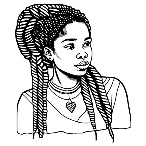 Beautiful African American Woman With Long Braids Coloring Page