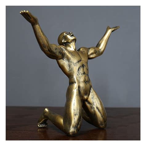 Nude Male Figurine Resin Kneeling Muscular Naked Male Statue Character Men Body Art Collectible