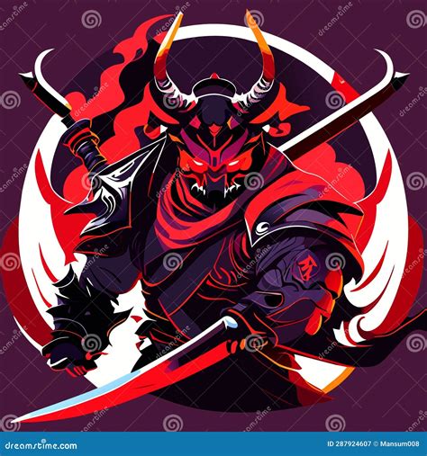 Samurai With Red Sword And Black Skull Illustration Stock Illustration