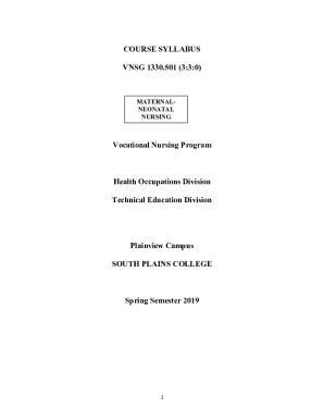 Fillable Online Grayson College Vocational Nursing Program VNSG 1230