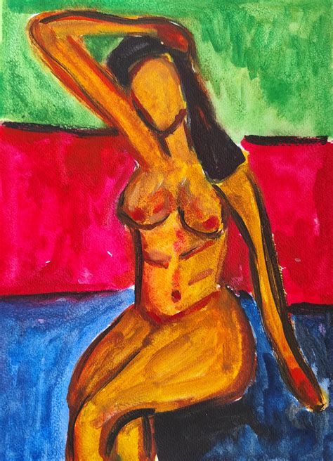 Natalya Mougenot Figurative Abstract Watercolor Painting Naked Woman
