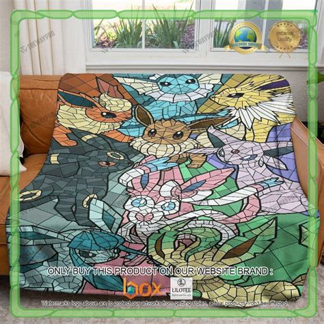 HOT Eevee And Evolutions Stain Glass Anime Pokemon Blanket Shower Curtain Boxbox Branding