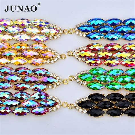 Junao Cadena De Diamantes De Imitaci N De Cristal Ab Azul Conector De Bikini Apliques De