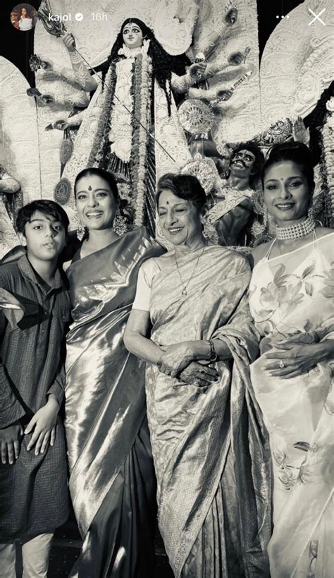 Kajol Poses With Tanuja Tanishaa Mukerji And Her Son Yug From Durga