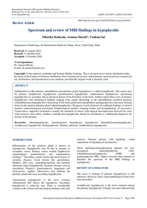 (PDF) Spectrum and review of MRI findings in hypophysitis