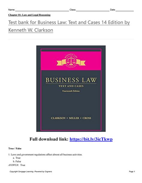 Business Law Text And Cases 12th Edition Test Bank 5