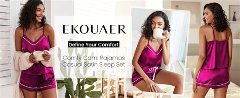 Ekouaer Satin Pajamas Women S Soft Sleepwear Lingerie Silk Cami Shorts Set Nightwear S Xxl At