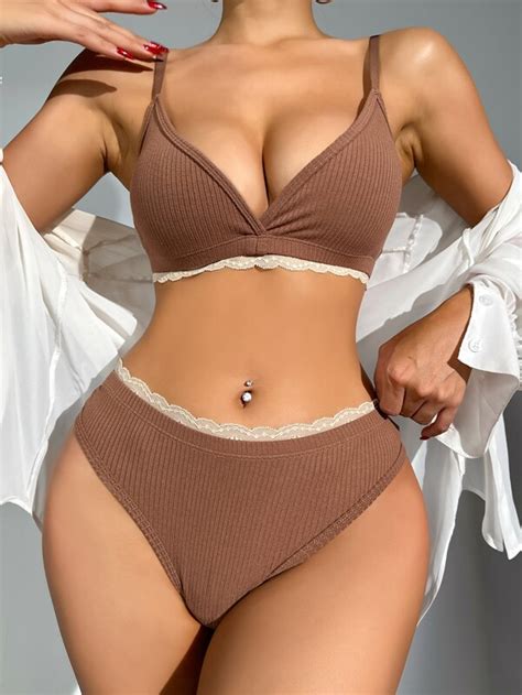 Lace Trim Lingerie Set Shein Uk