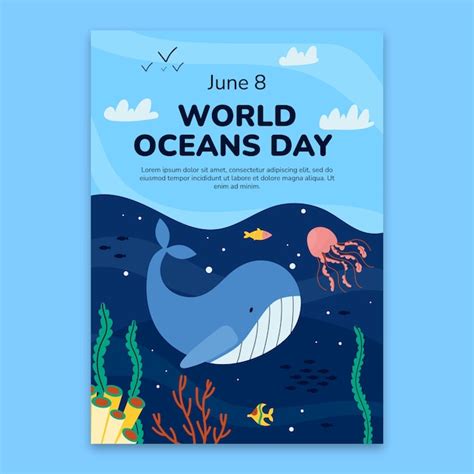 Free Vector Flat Vertical Poster Template For World Oceans Day