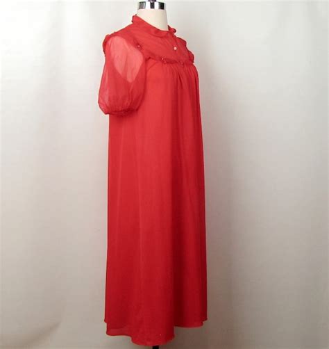 Vintage S Red Peignoir Lingerie Set Rodgers Siz Gem