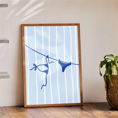 Blue Bikini Art Print Endless Summer Trendy Bathing Suit Wall Art Coastal Cowgirl Poster