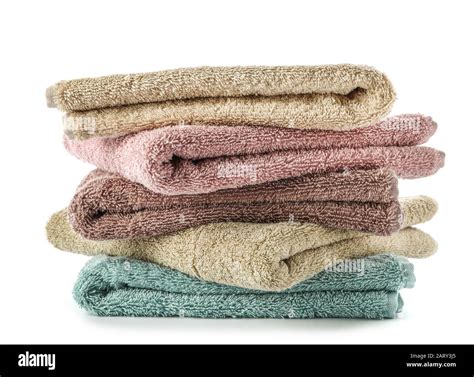 Stack Of Clean Towels On White Background Stock Photo Alamy