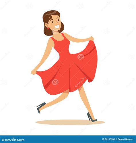 Woman In Fancy Red Dress Overwhelmed With Happiness And Joyfully