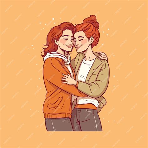 Premium Vector Portrait Of Lesbian Couple Being Loving And Happy Two