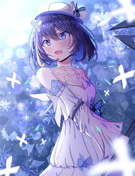 Safebooru 1girl Absurdres Bangs Bare Shoulders Blue Butterfly Blue Eyes Blue Hair Bug