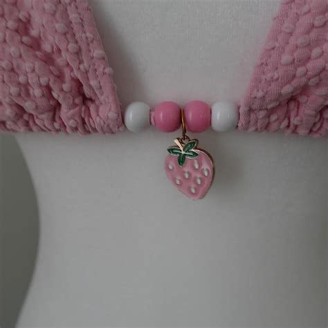 Pink Halter Bikini Top With White Beads And Depop